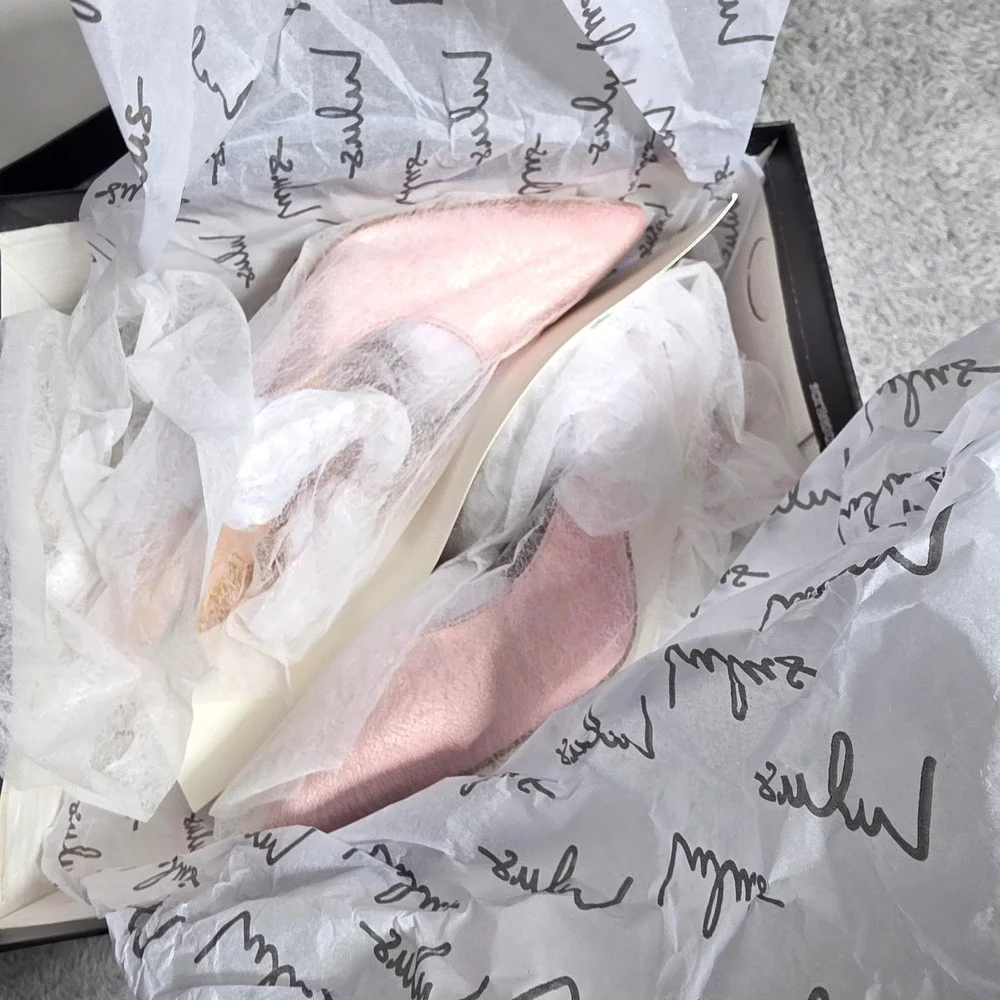 Lulus Sephoraa Rose Gold Pearl Crystal Embellished Pointed Toe Mules Heels 5 NEW - Picture 4 of 5